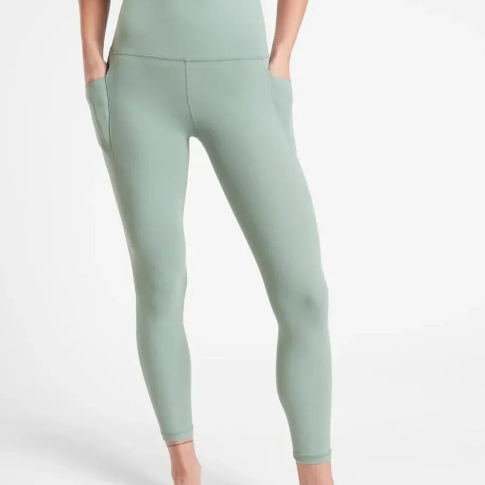 Athleta Mint Blue Salutation Stash Pocket II‎ 7/8 Leggings